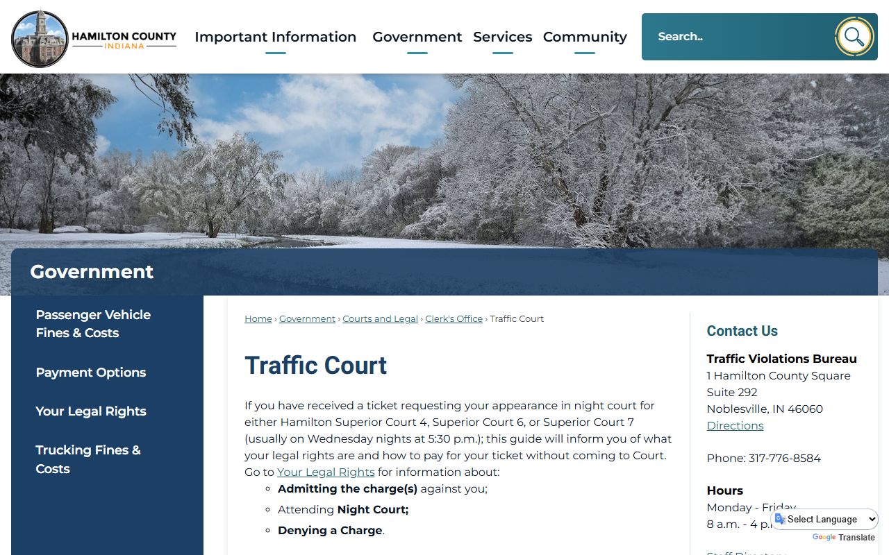 Hamilton County Traffic Court website for Carmel traffic ticket records