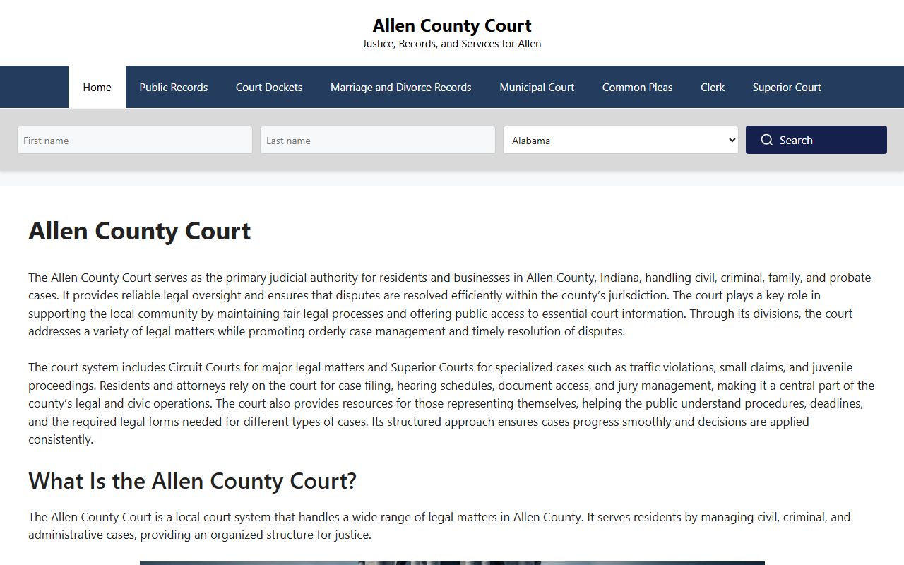 Allen County Courts website for Fort Wayne traffic ticket records
