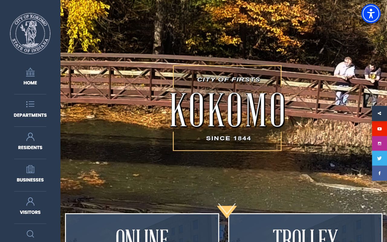 City of Kokomo Indiana official website showing city services and links to traffic violation resources