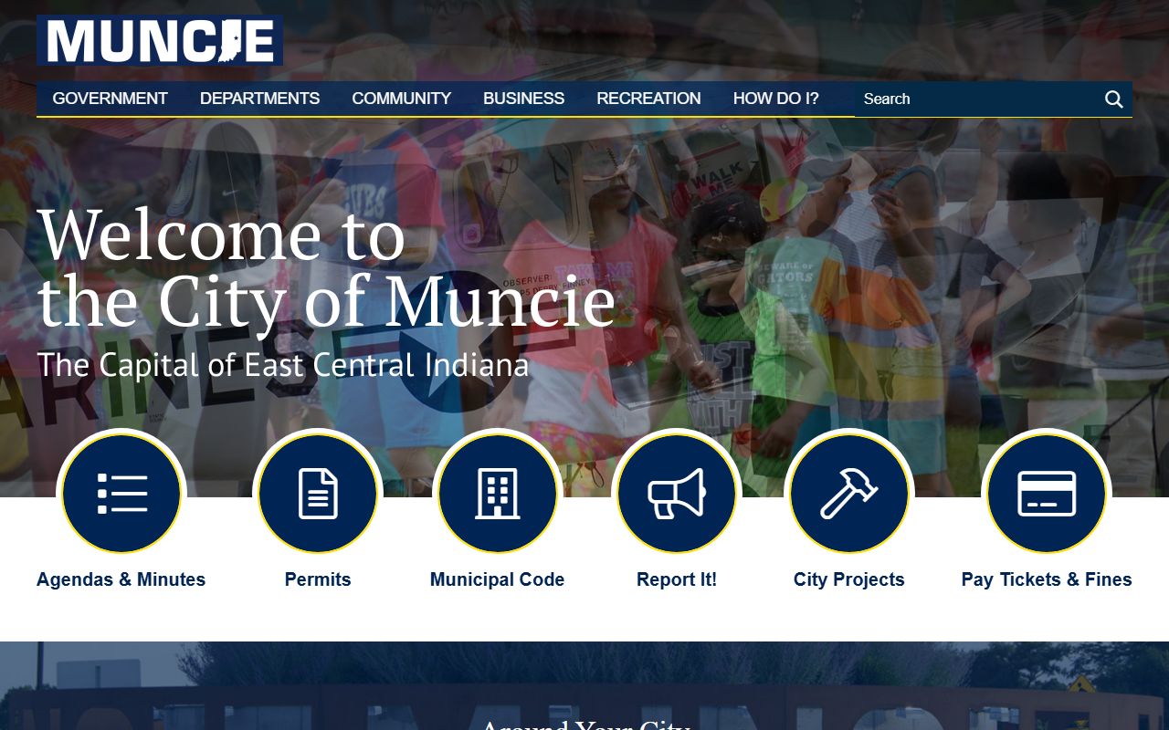 City of Muncie Indiana official website showing city services and court information for traffic ticket records