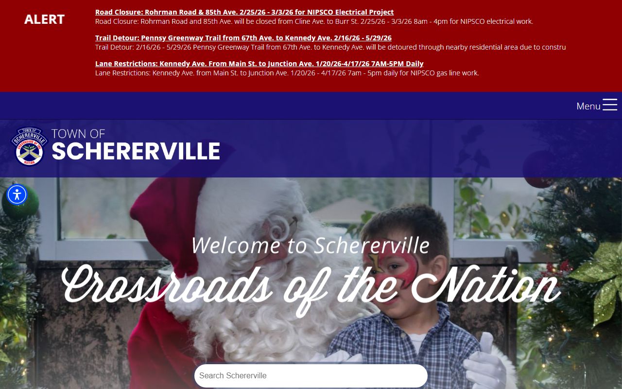 Schererville Indiana official town website showing Town Court contact information and traffic ticket resources