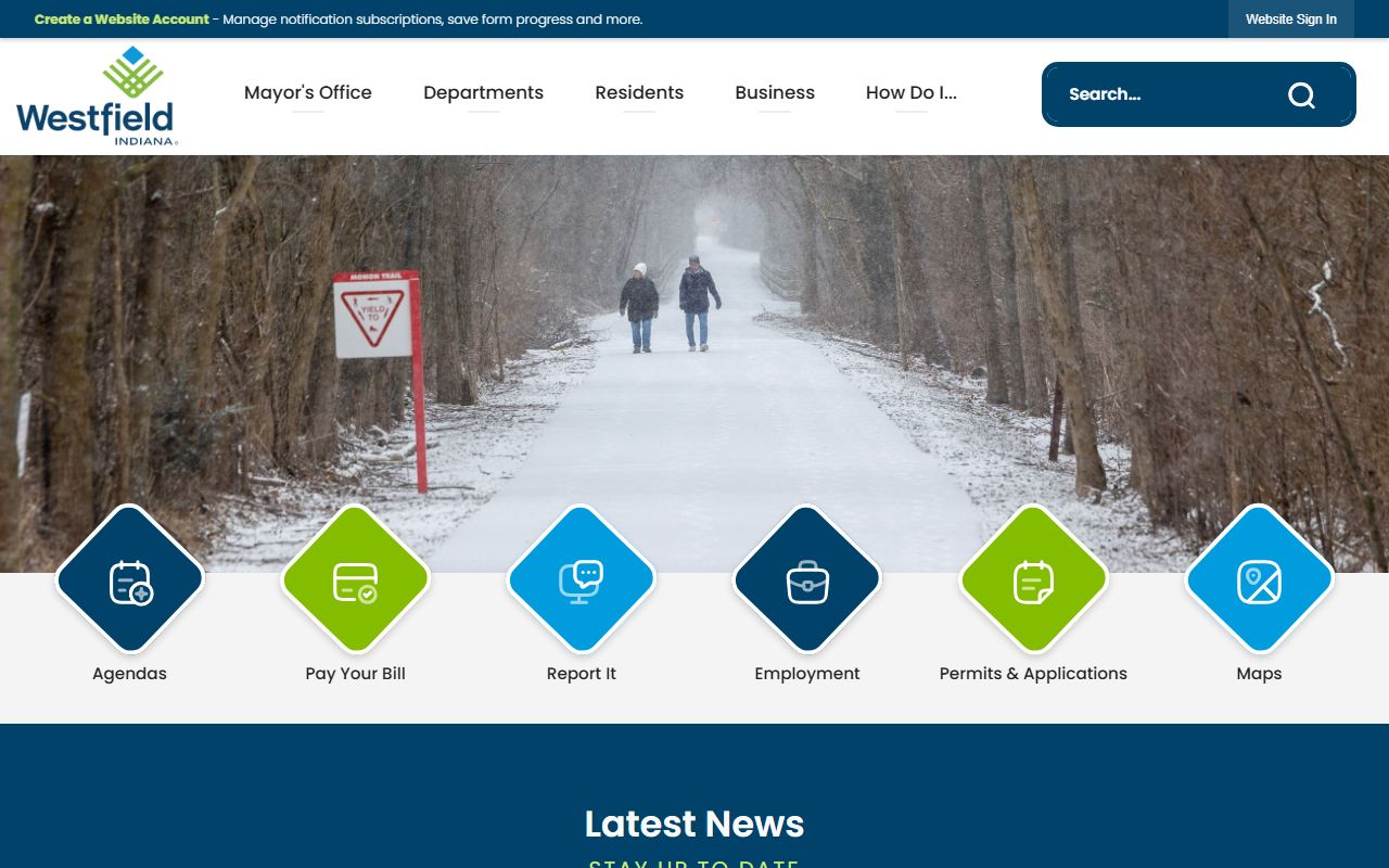 City of Westfield Indiana official website showing traffic citation payment and city services information