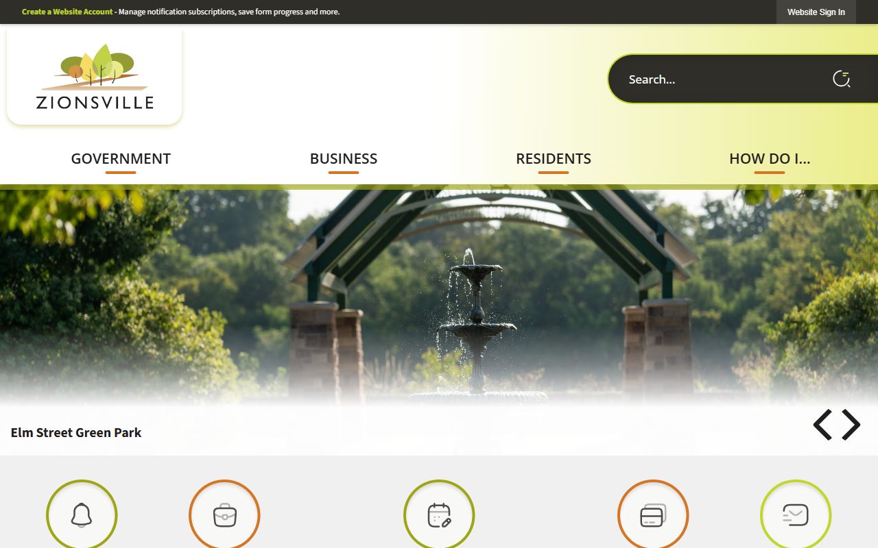 Zionsville Indiana official town website showing Town Court and traffic ticket information