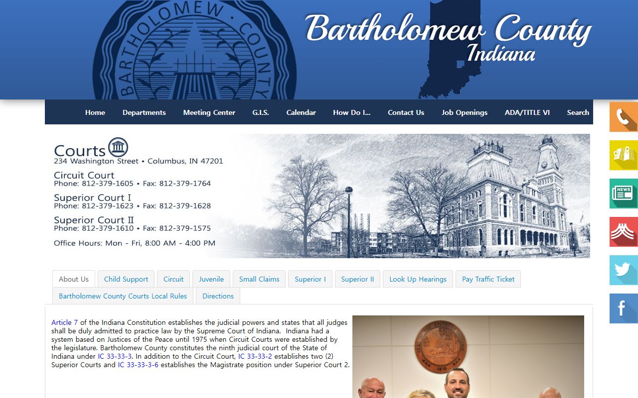 Bartholomew County government page showing traffic ticket records resources