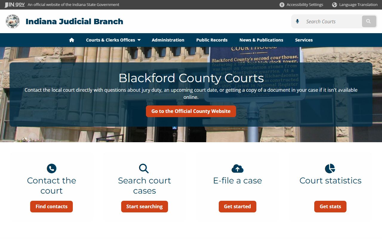 Blackford County Indiana Judicial Branch page for traffic ticket records