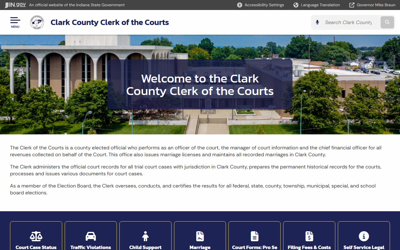 Clark County Clerk of Courts homepage for traffic ticket records