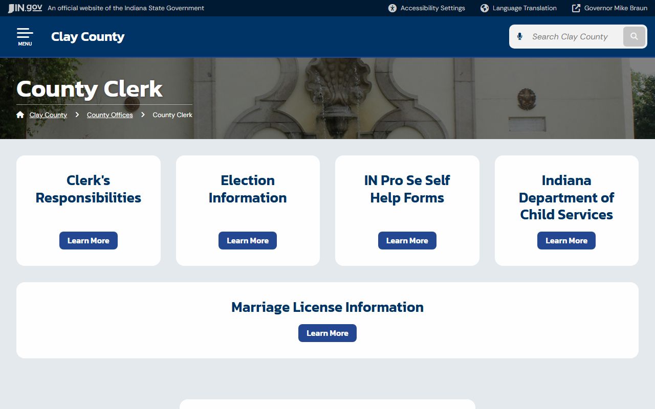 Clay County Clerk of Courts page for traffic ticket records in Indiana
