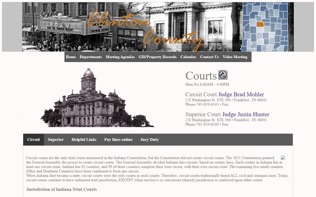 Clinton County Indiana website for traffic ticket records