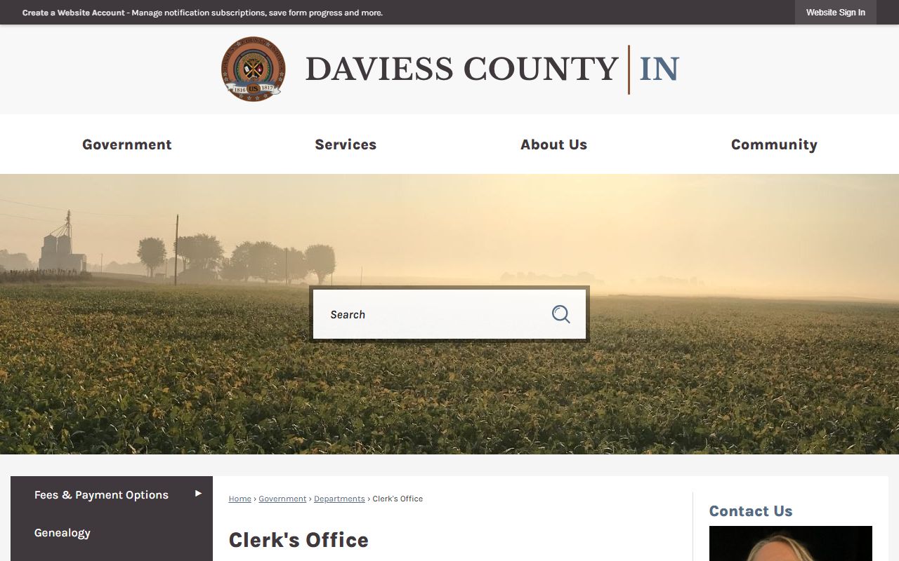 Daviess County Clerk office for traffic ticket records in Washington Indiana