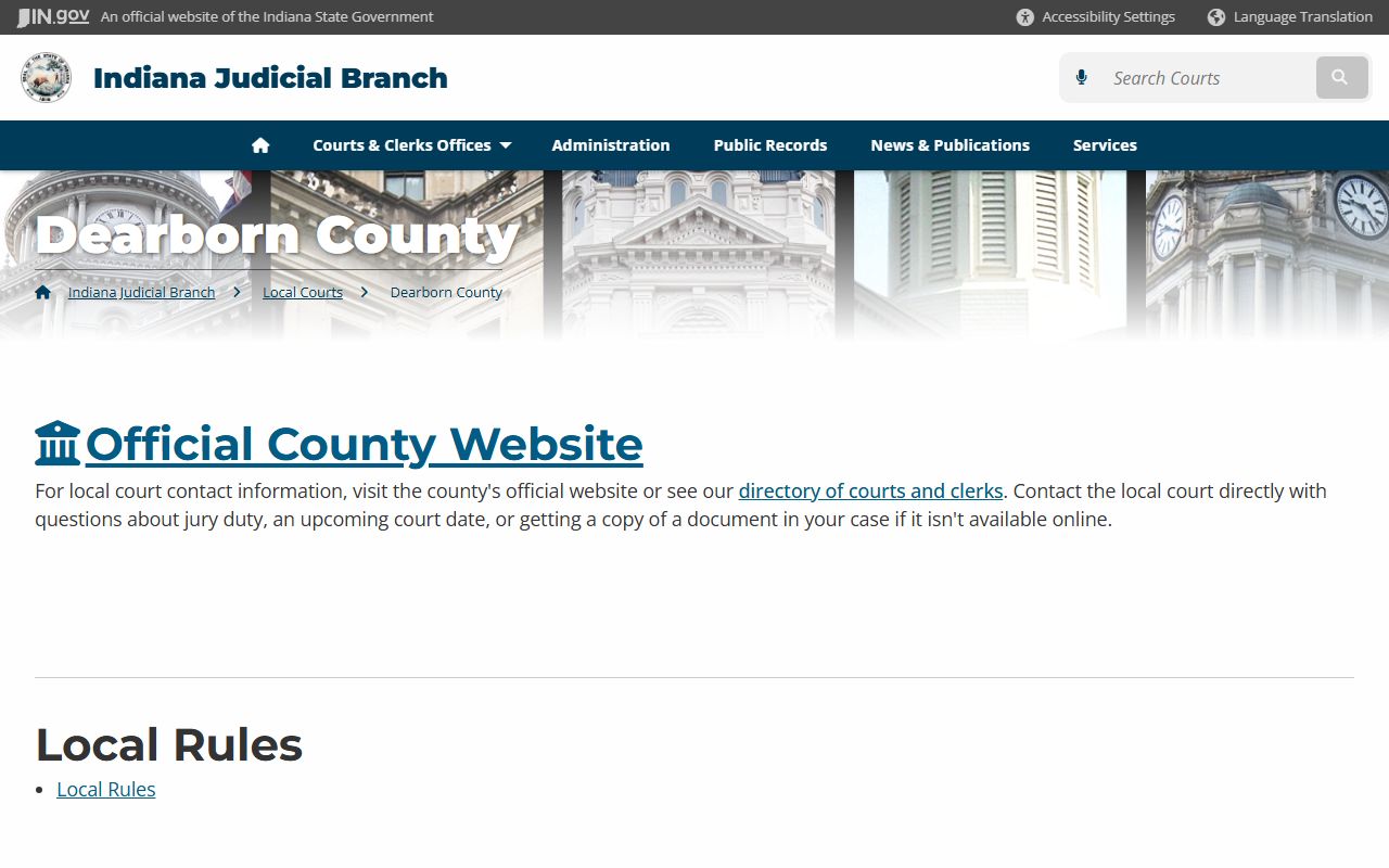 Dearborn County Indiana page for traffic ticket records information