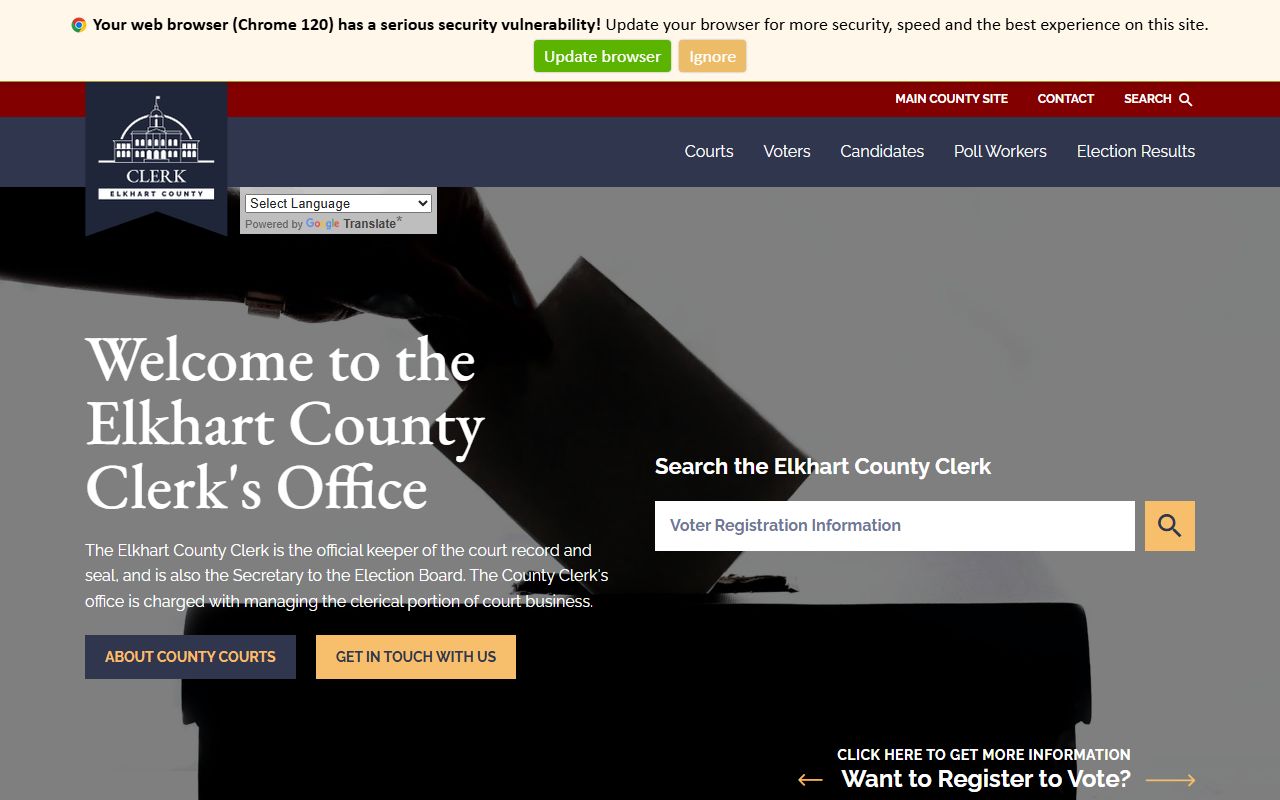 Elkhart County Circuit Court Clerk homepage for traffic ticket records