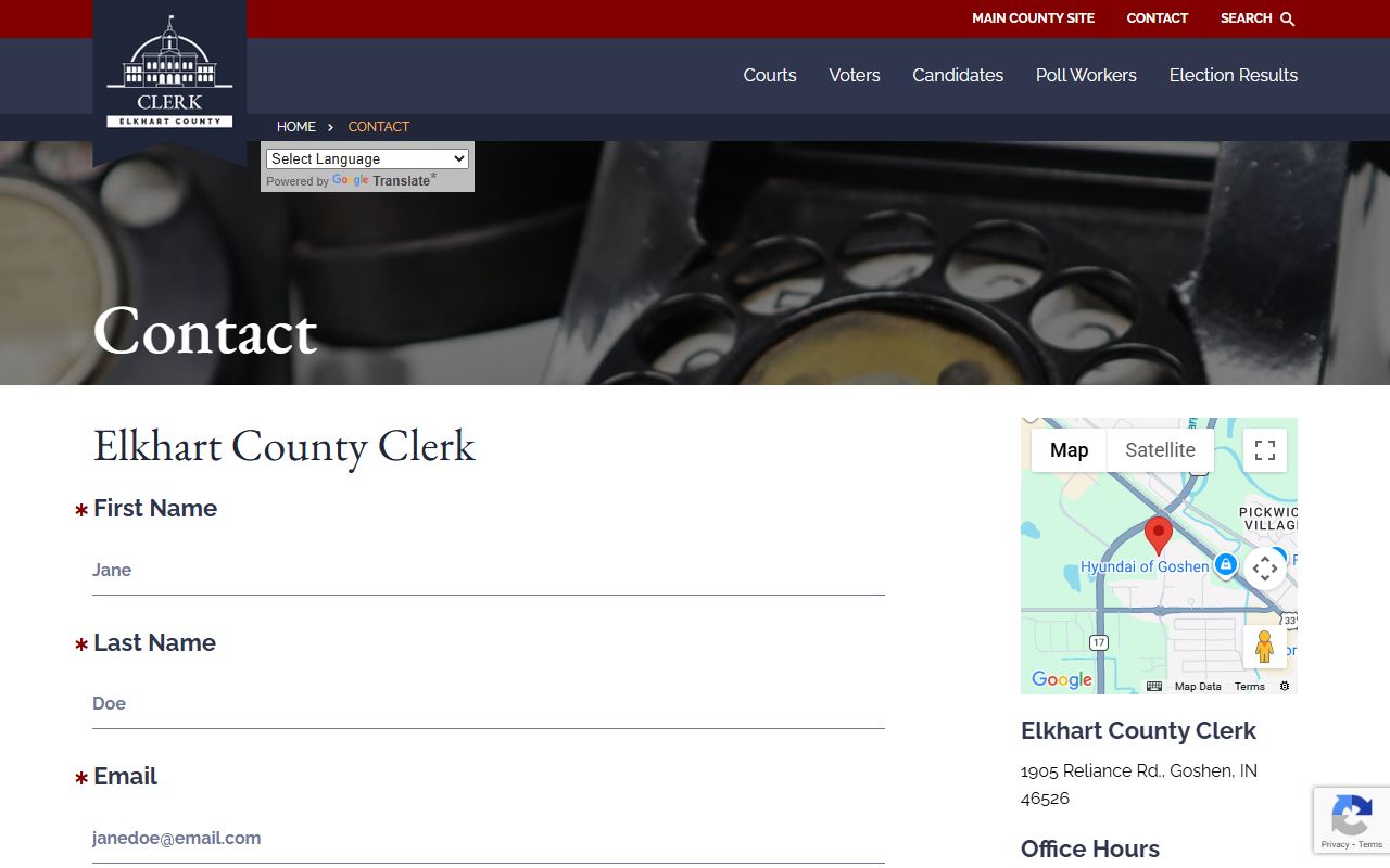 Elkhart County Indiana website for traffic ticket records