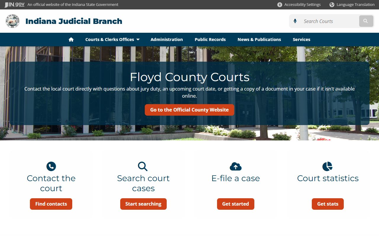 Indiana Judicial Branch local court page for Floyd County traffic ticket records