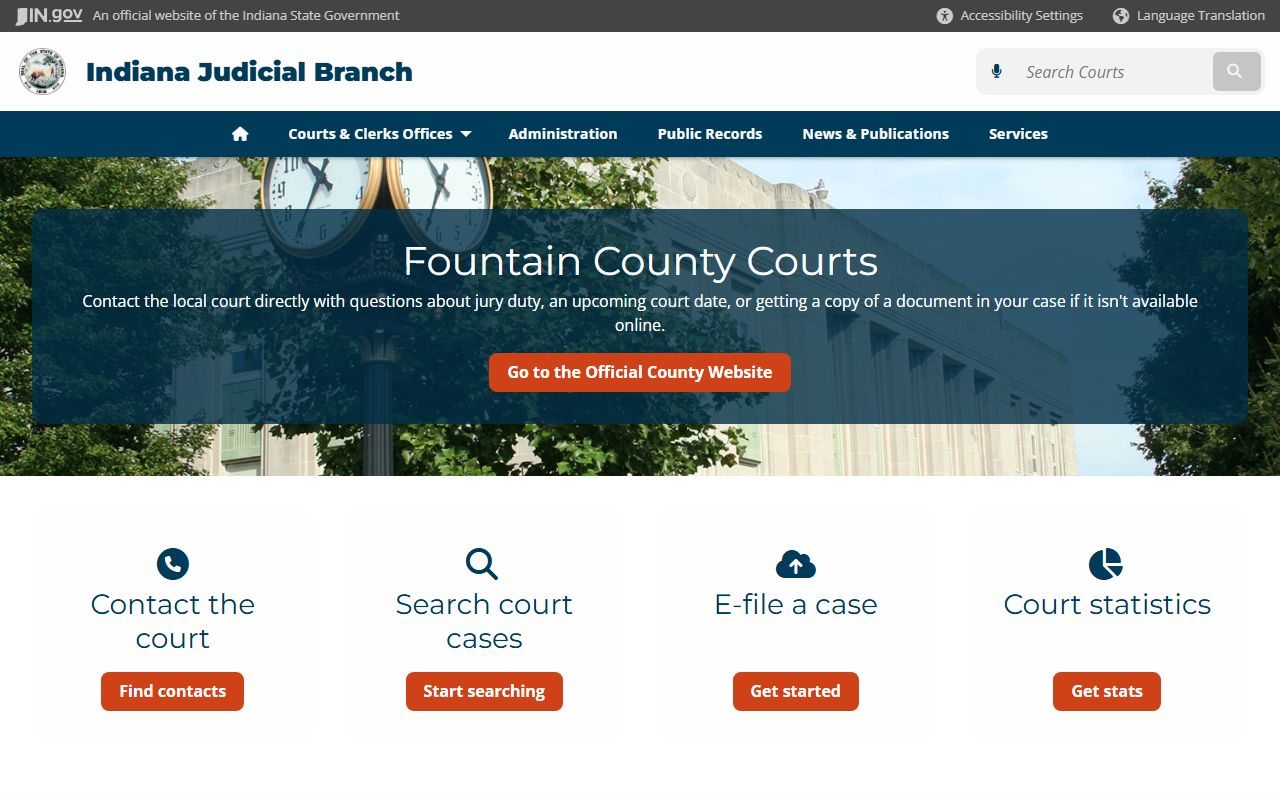 Fountain County Indiana Judicial Branch traffic ticket records court directory