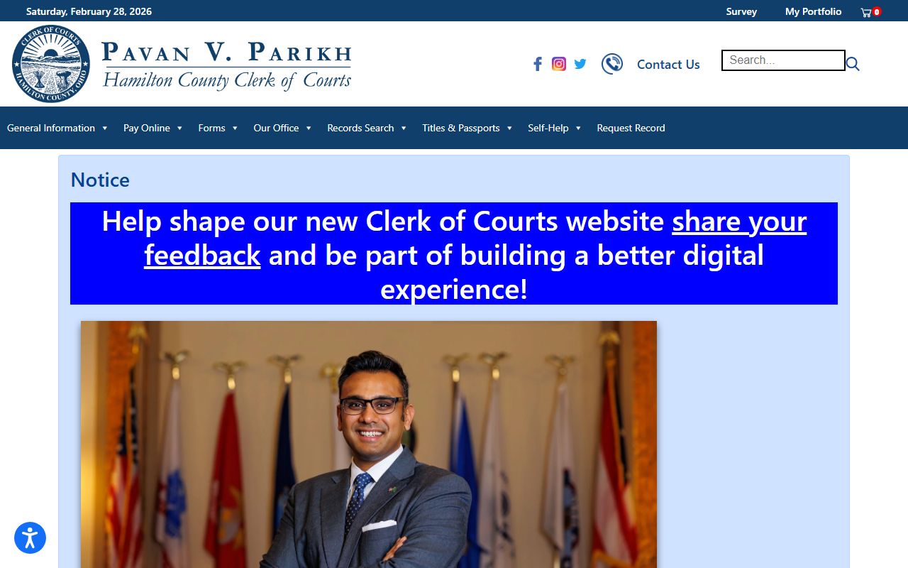 Hamilton County Clerk of Courts portal for traffic ticket records search