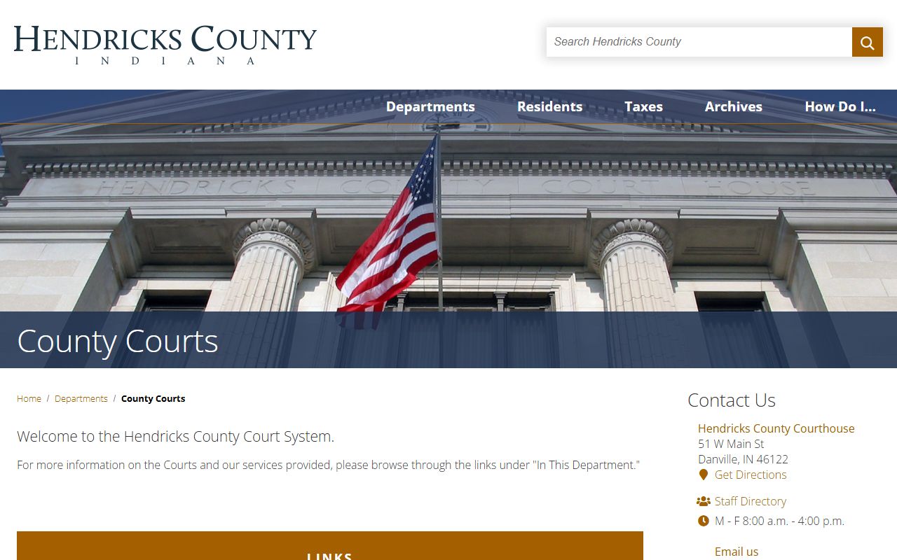 Hendricks County Indiana government page for traffic ticket records