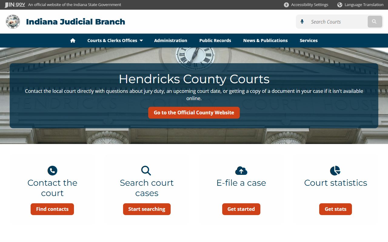 Hendricks County Indiana Judicial Branch page for traffic ticket records