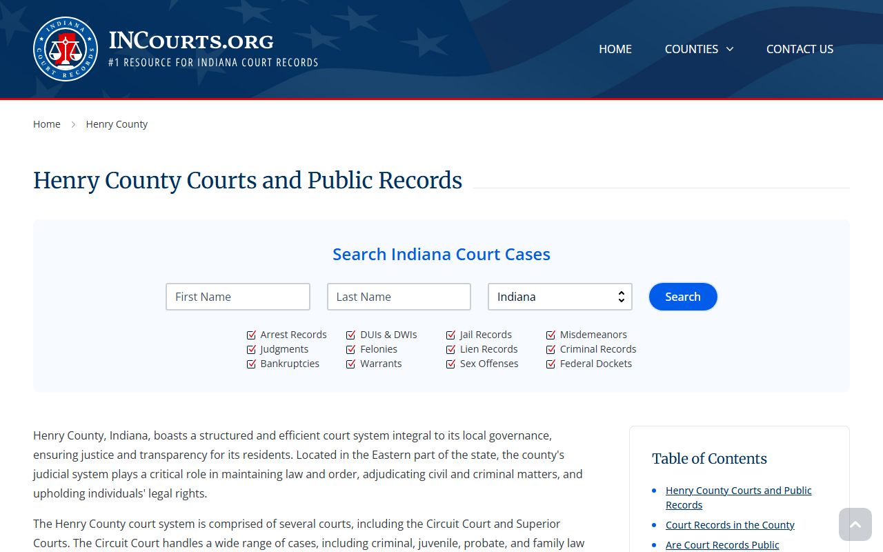 INCourts court information page for Henry County traffic ticket records