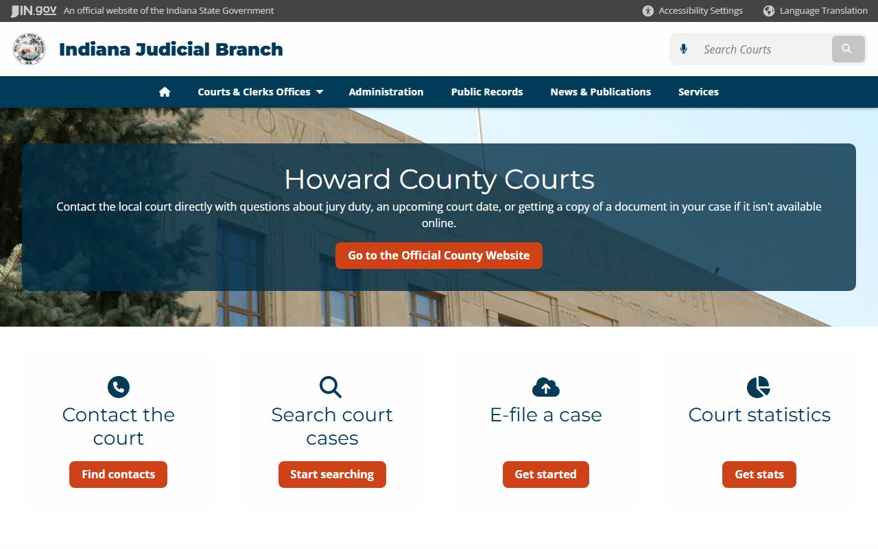 Indiana Judicial Branch local court page for Howard County traffic ticket records