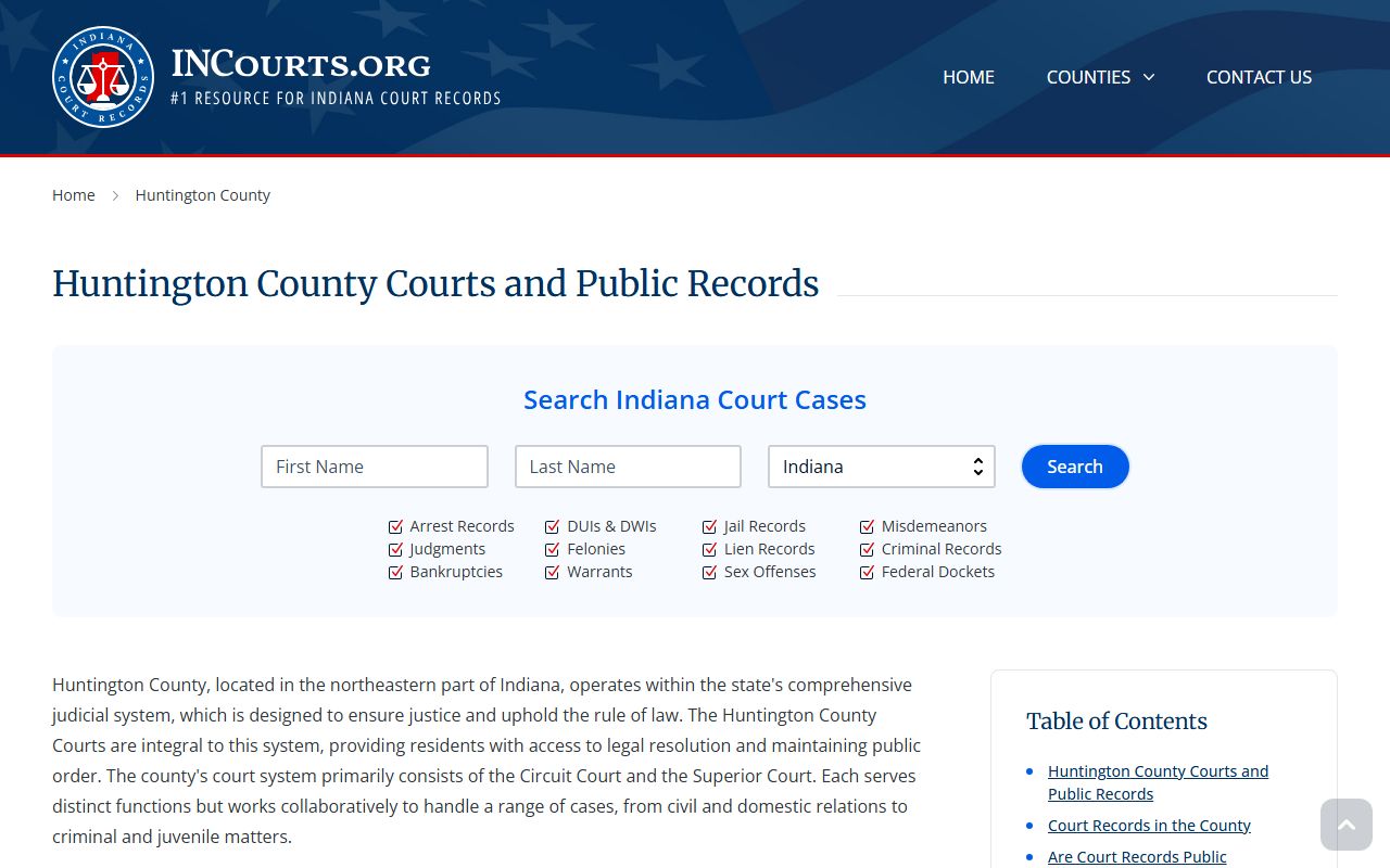 Huntington County court information for traffic ticket records