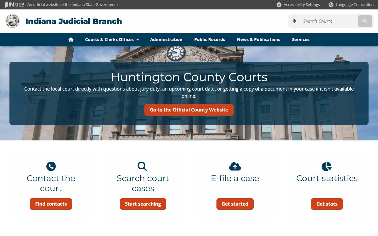 Indiana Judicial Branch page for Huntington County traffic ticket records