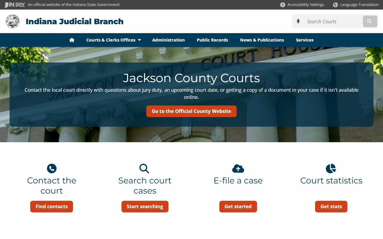Indiana Judicial Branch local court page for Jackson County traffic ticket records
