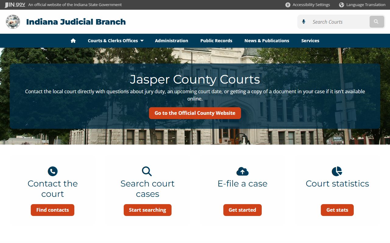 Indiana Judicial Branch local court page for Jasper County traffic ticket records