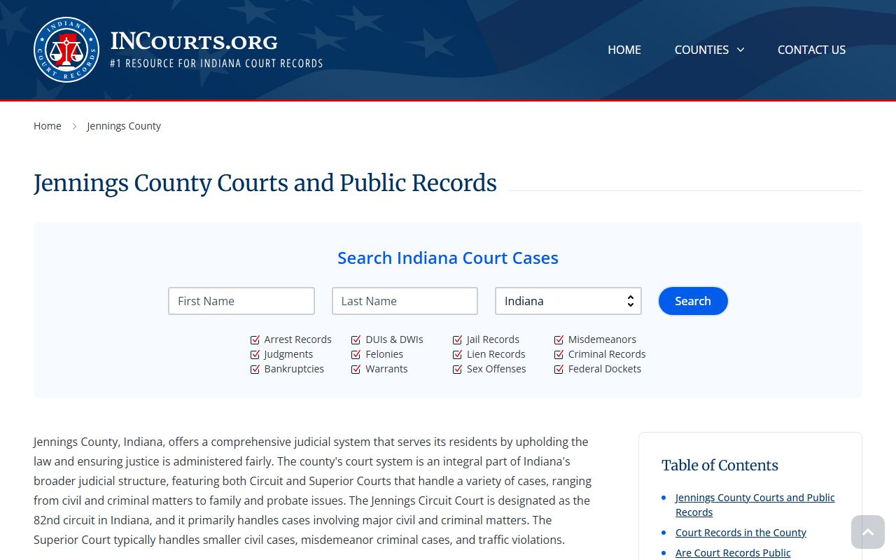 Jennings County court and clerk information for traffic ticket records
