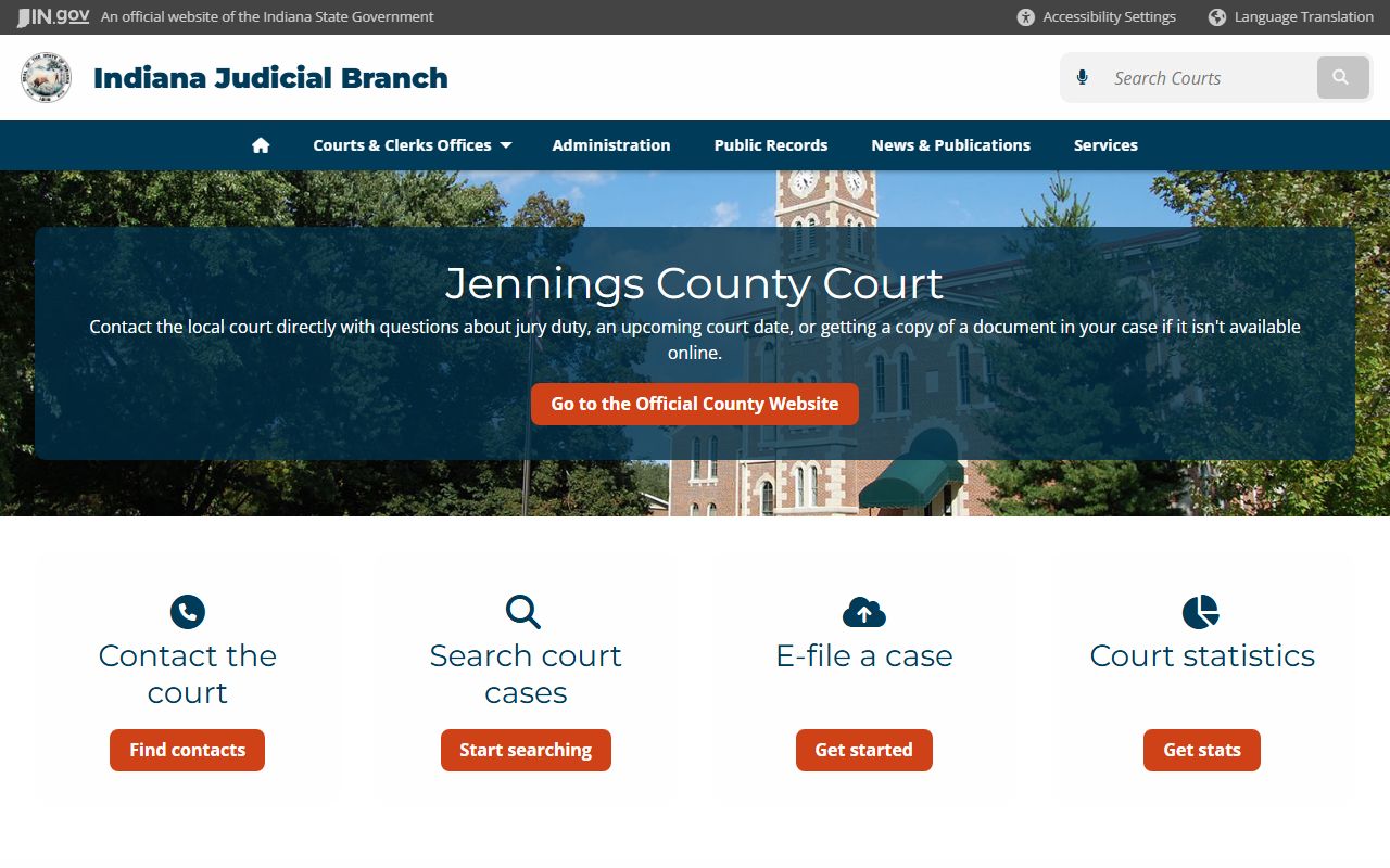 Indiana Judicial Branch local court page for Jennings County traffic ticket records
