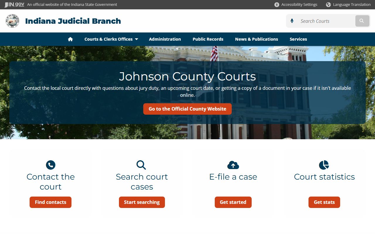 Indiana Judicial Branch local court page for Johnson County traffic ticket records