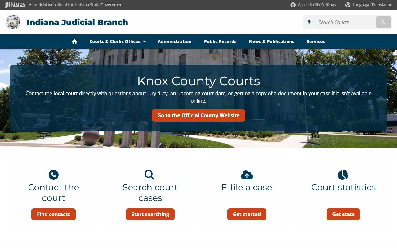 Indiana Judicial Branch local court page for Knox County traffic ticket records
