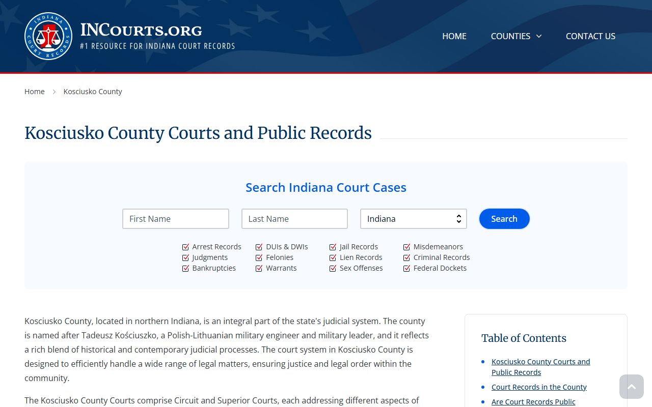 Kosciusko County court information for traffic ticket records