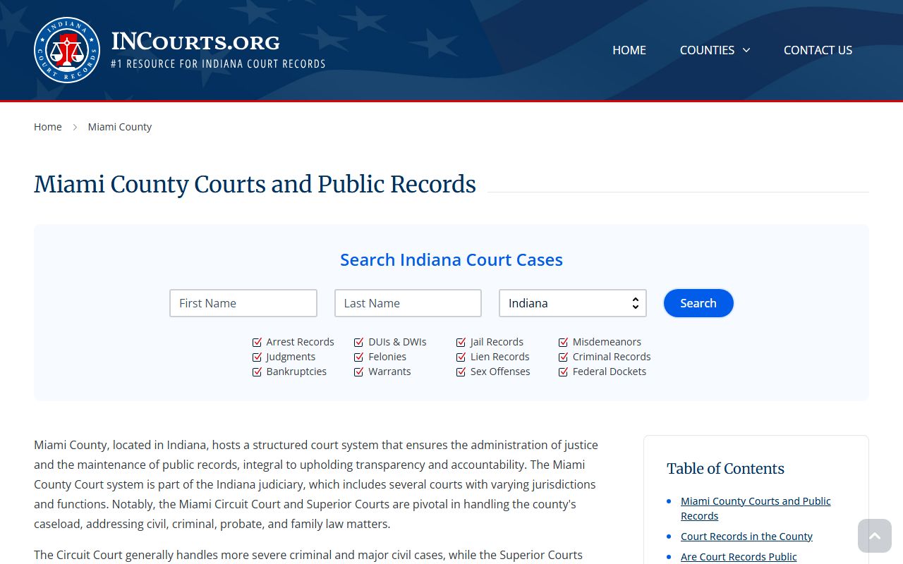 Miami County court information page for traffic ticket records