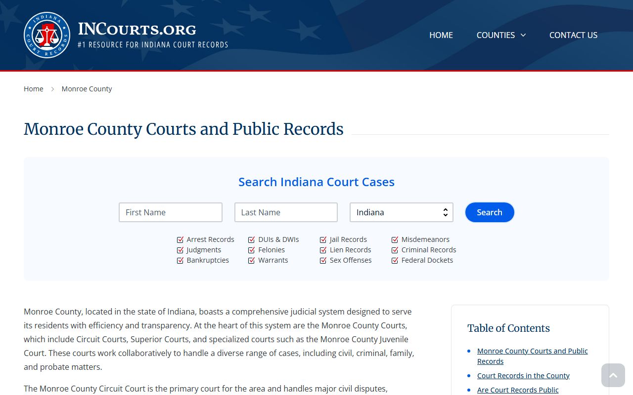Monroe County court information page for traffic ticket records