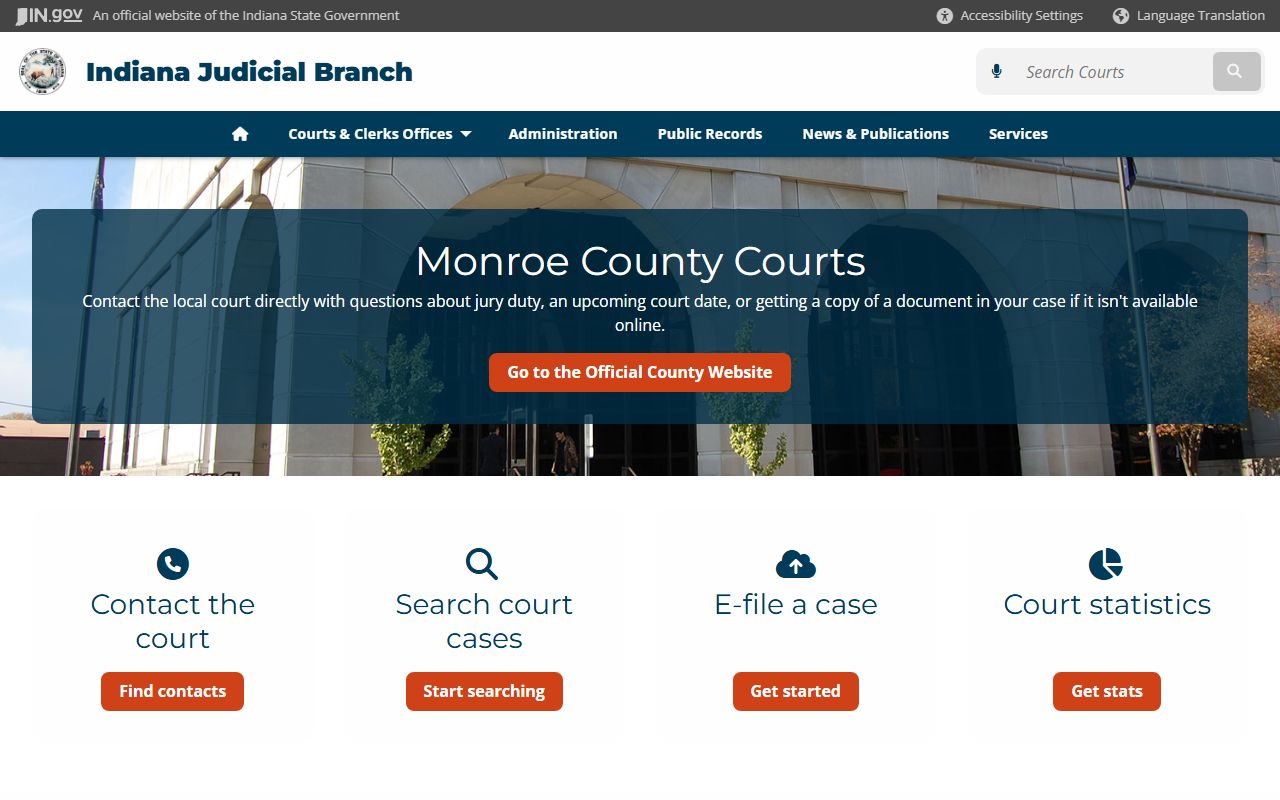 Indiana Judicial Branch local court information page for Monroe County traffic ticket records