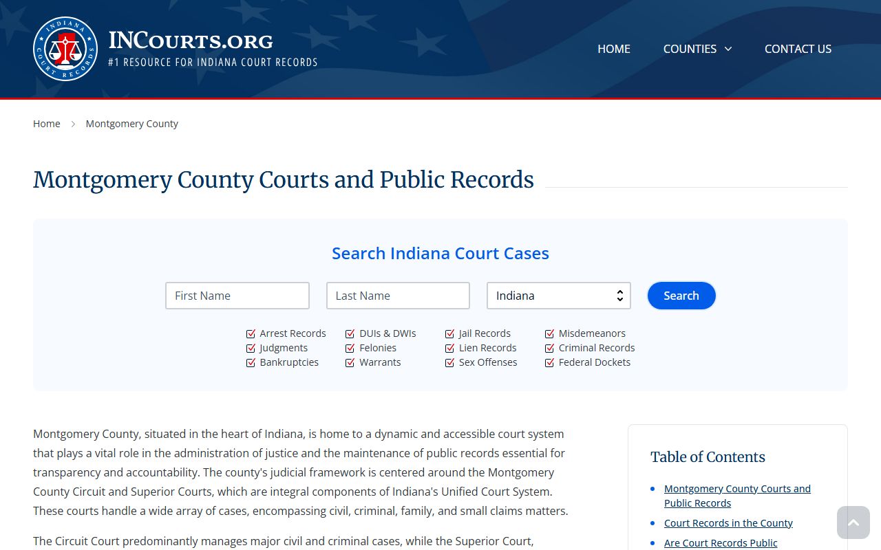 Montgomery County court information page for traffic ticket records