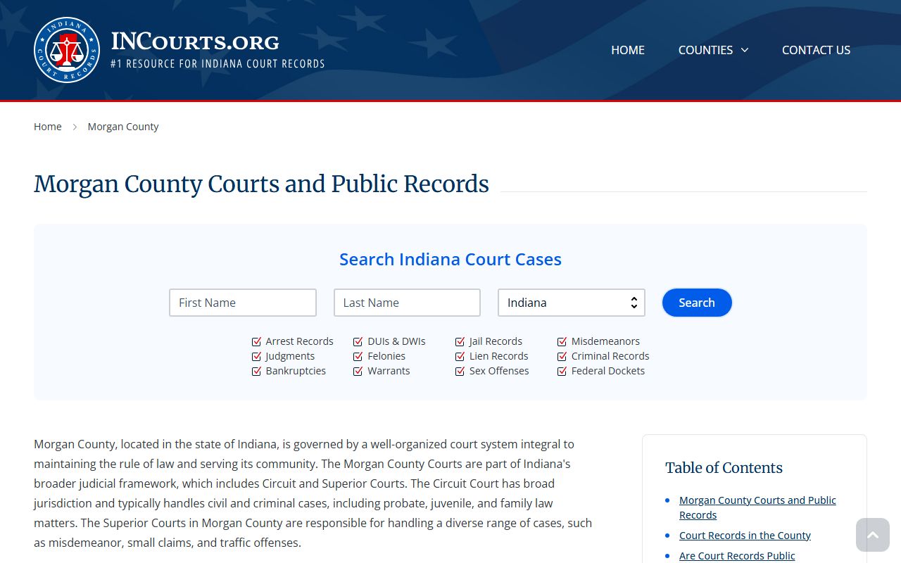 Morgan County court information page for traffic ticket records