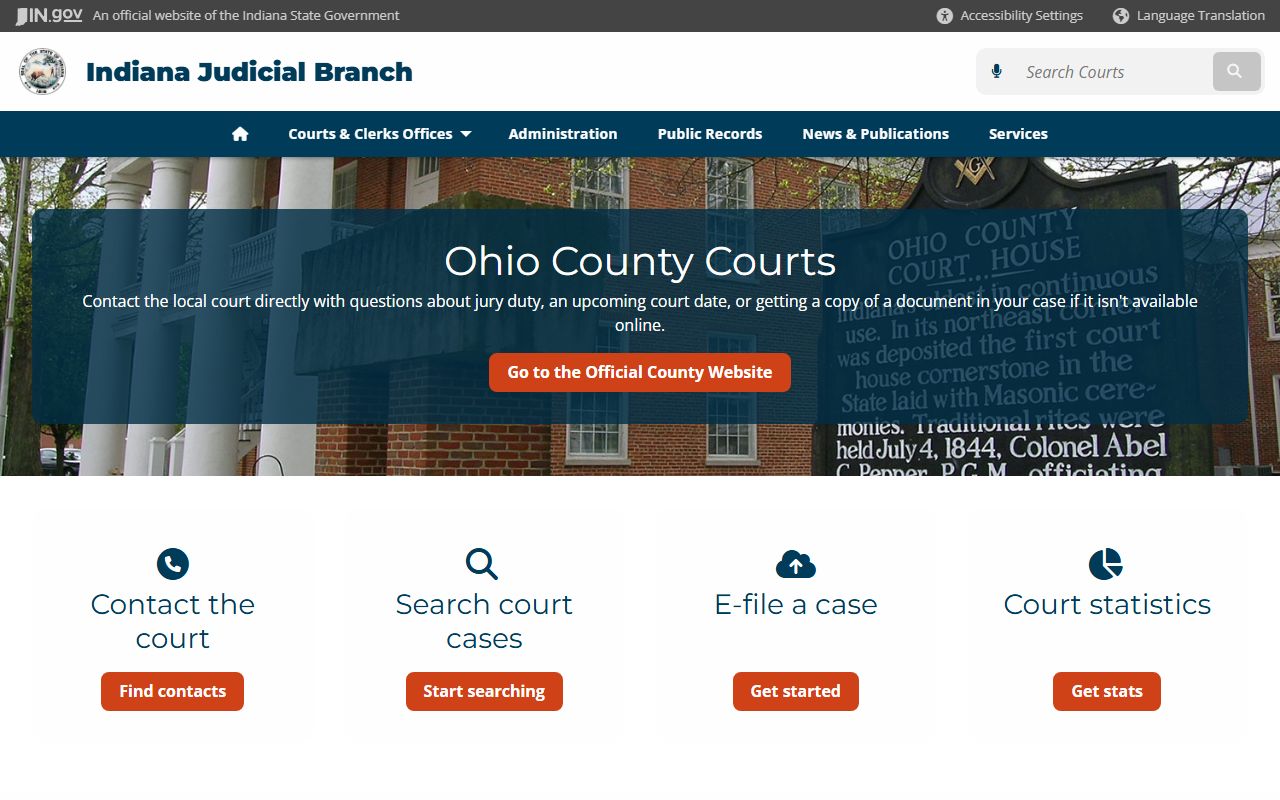 Indiana Judicial Branch Ohio County court information listing