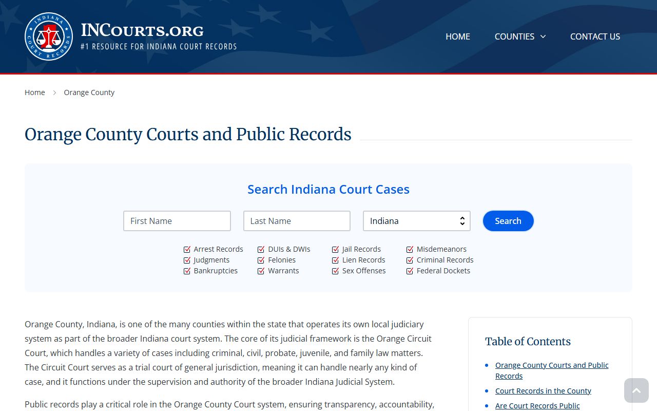 Orange County court directory listing on incourts.org