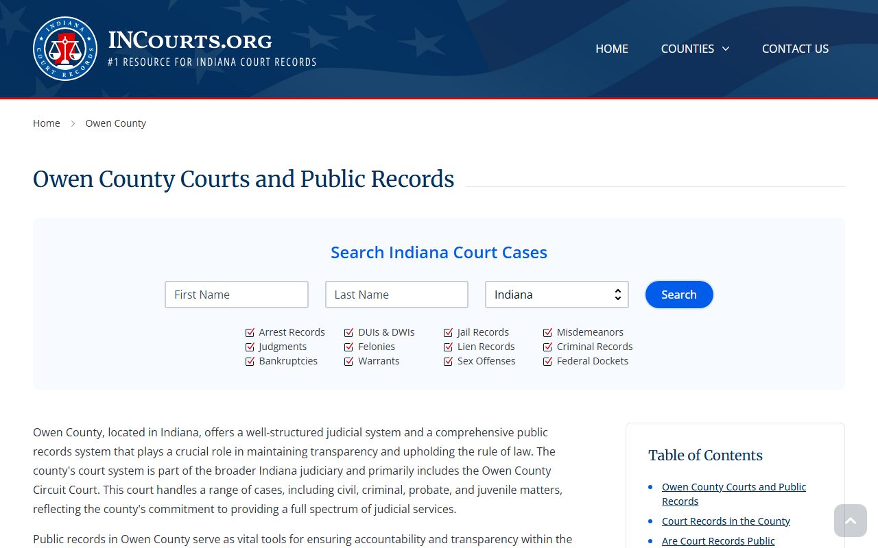 Owen County court information on incourts.org directory