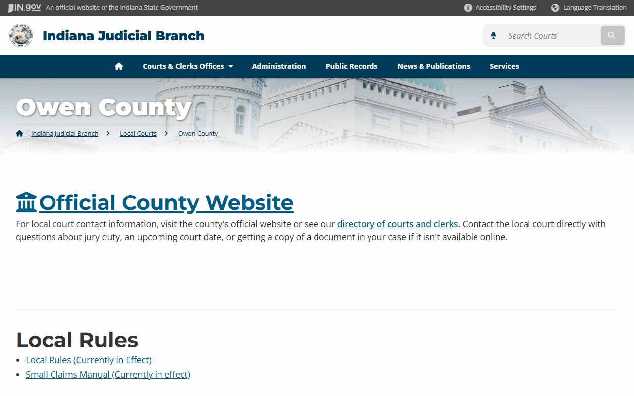Indiana Judicial Branch Owen County courts page