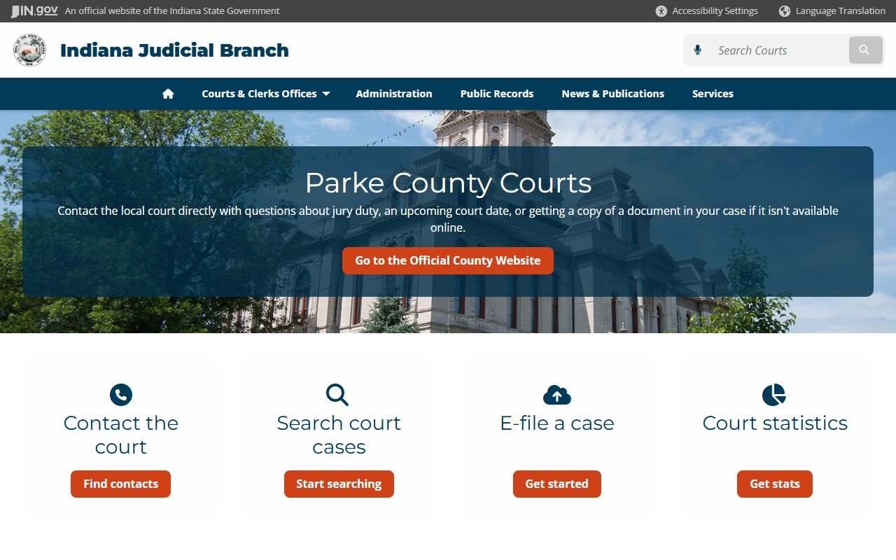 Indiana Judicial Branch Parke County courts listing