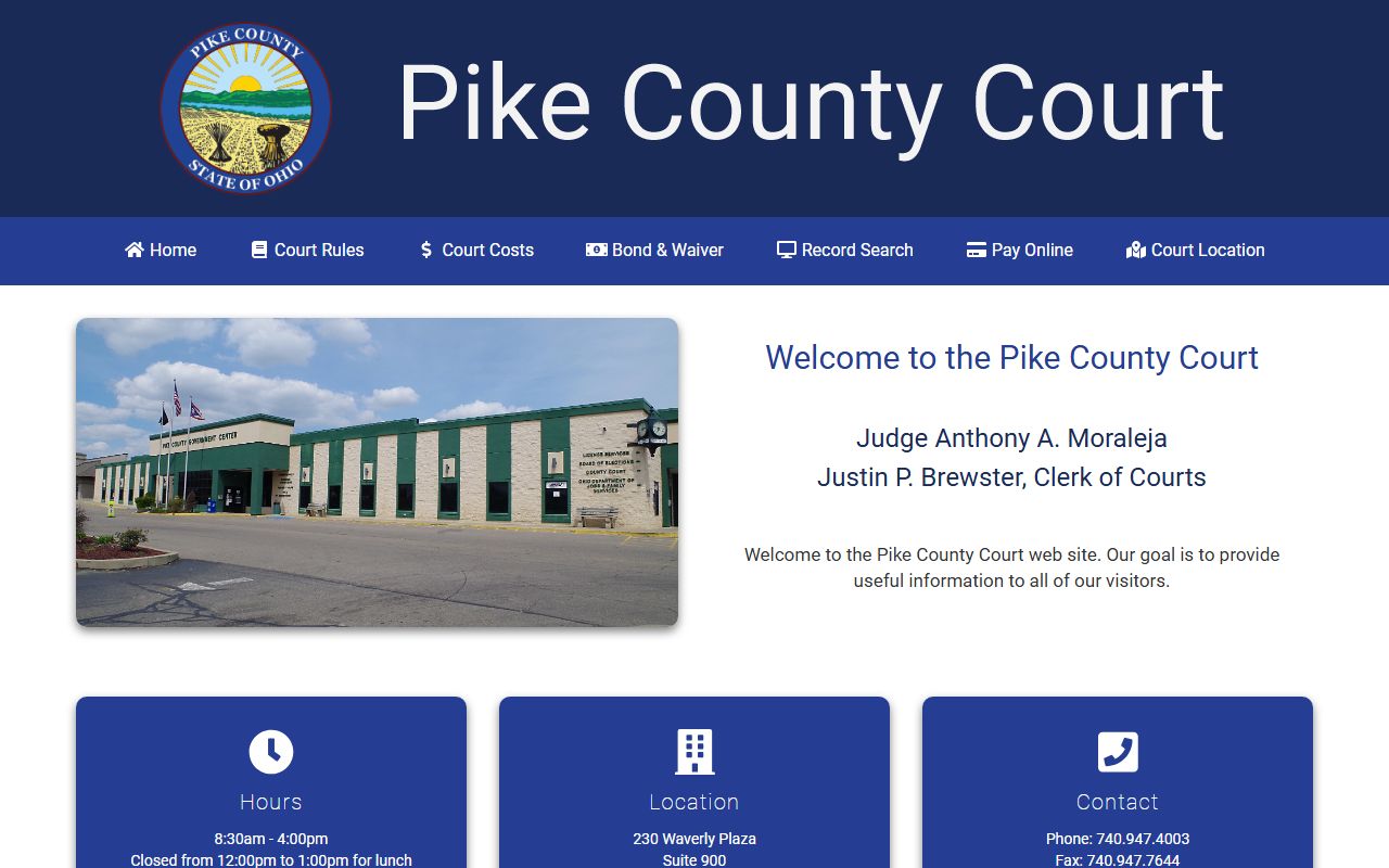 Pike County Courts website homepage at pikecountycourt.org
