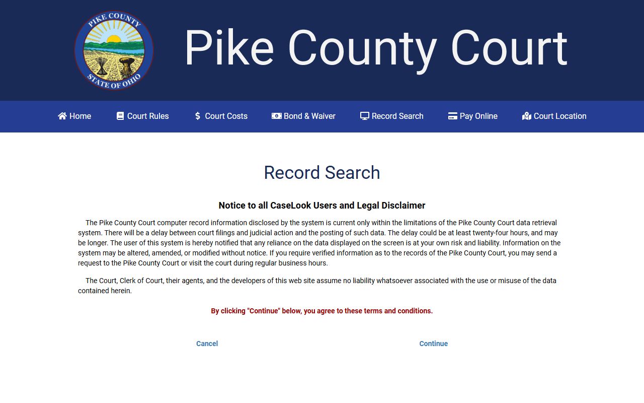 Pike County Courts online record search interface