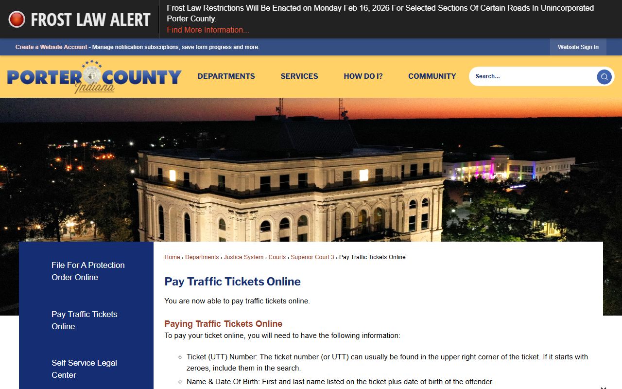 Porter County Indiana online traffic ticket payment portal