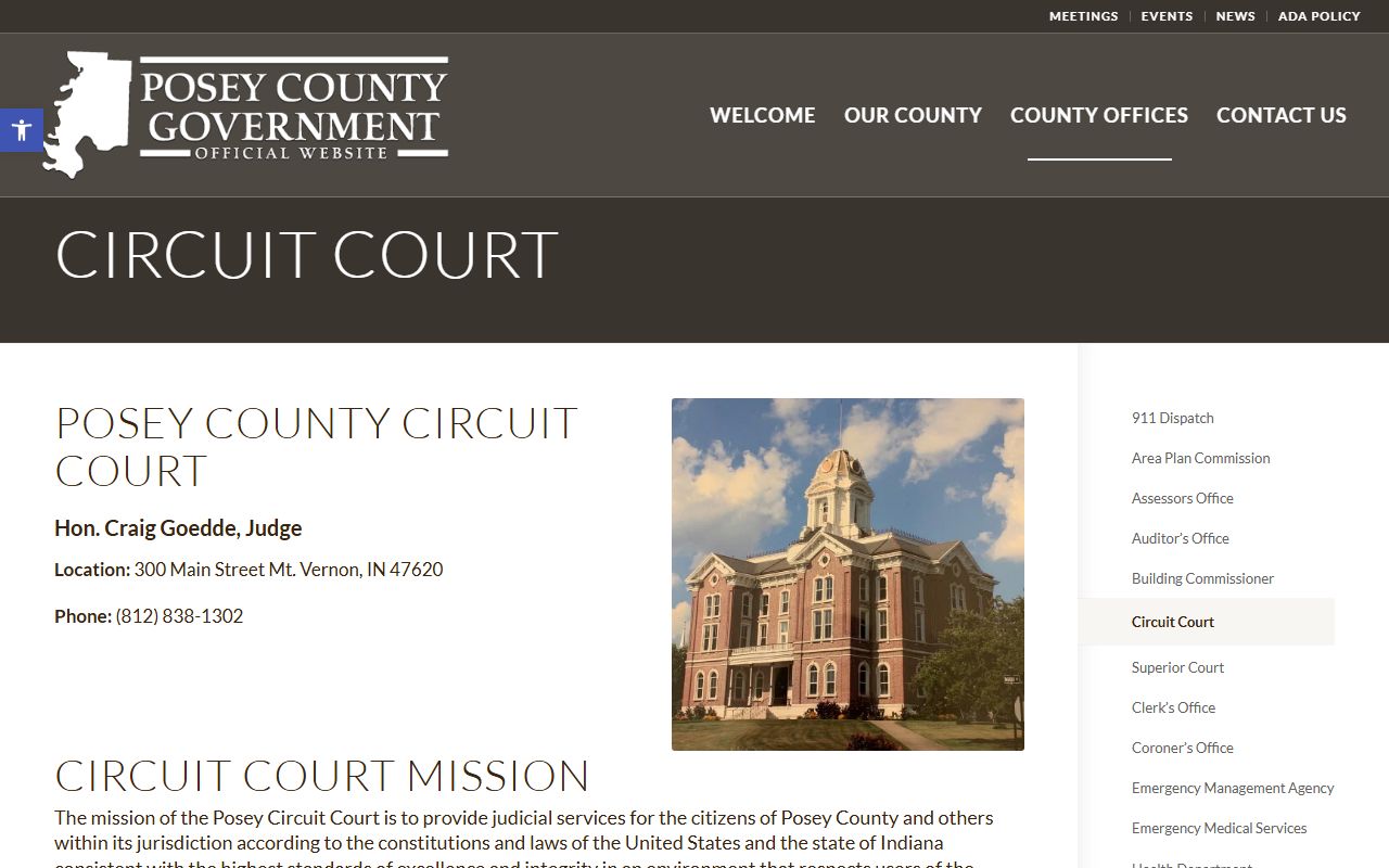 Posey County Circuit Court information page