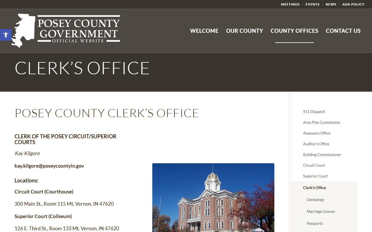 Posey County Indiana clerk's office website
