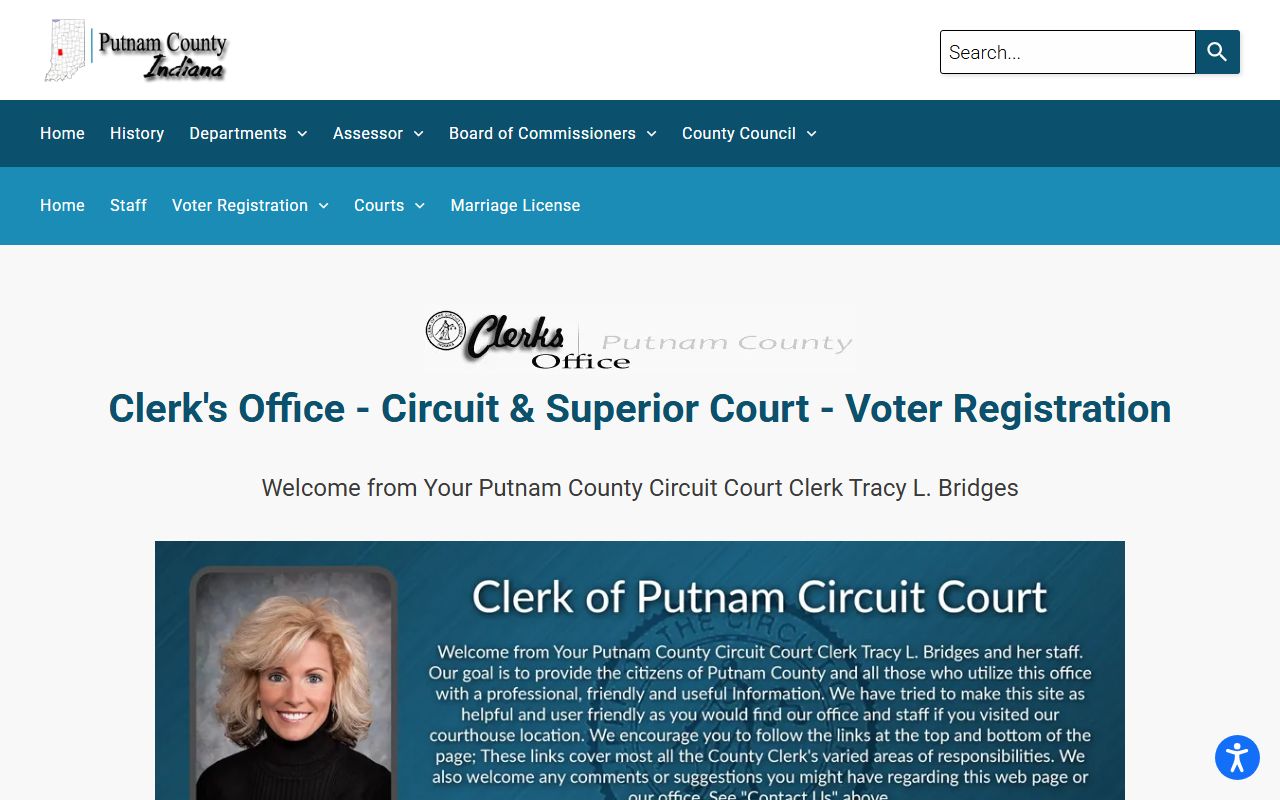 Putnam County Clerk of Courts homepage on the official county website