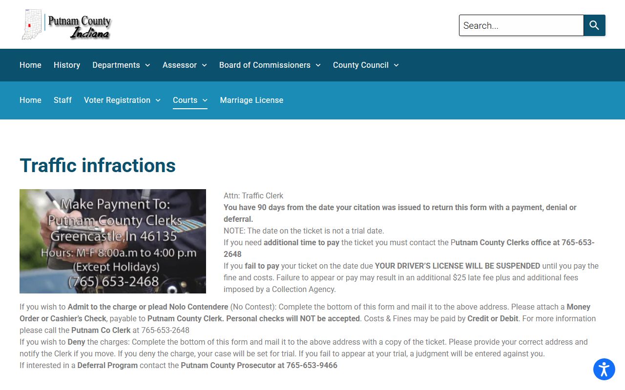 Putnam County traffic infractions page on the official county website