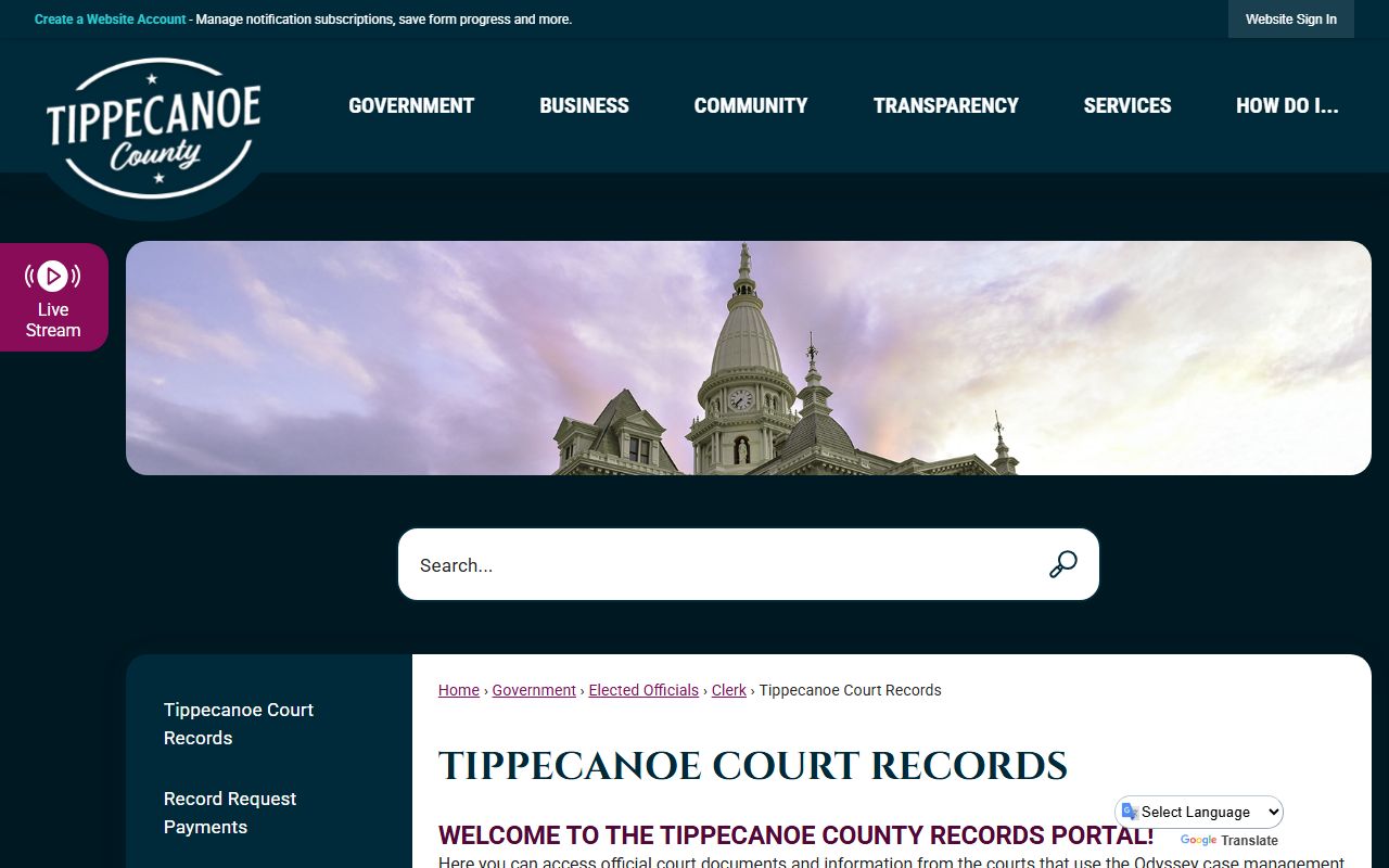 Tippecanoe County Court Records official page
